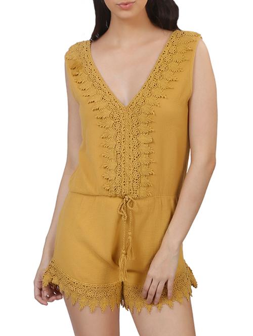 solid mustard cotton romper - 11608348 -  Standard Image - 0