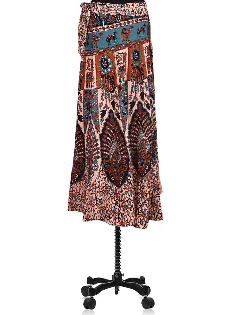 bagru printed wrap flared skirt