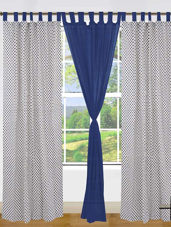 Buy Online Set Of 3 Polka Dot Printed Cotton Loop Curtain From