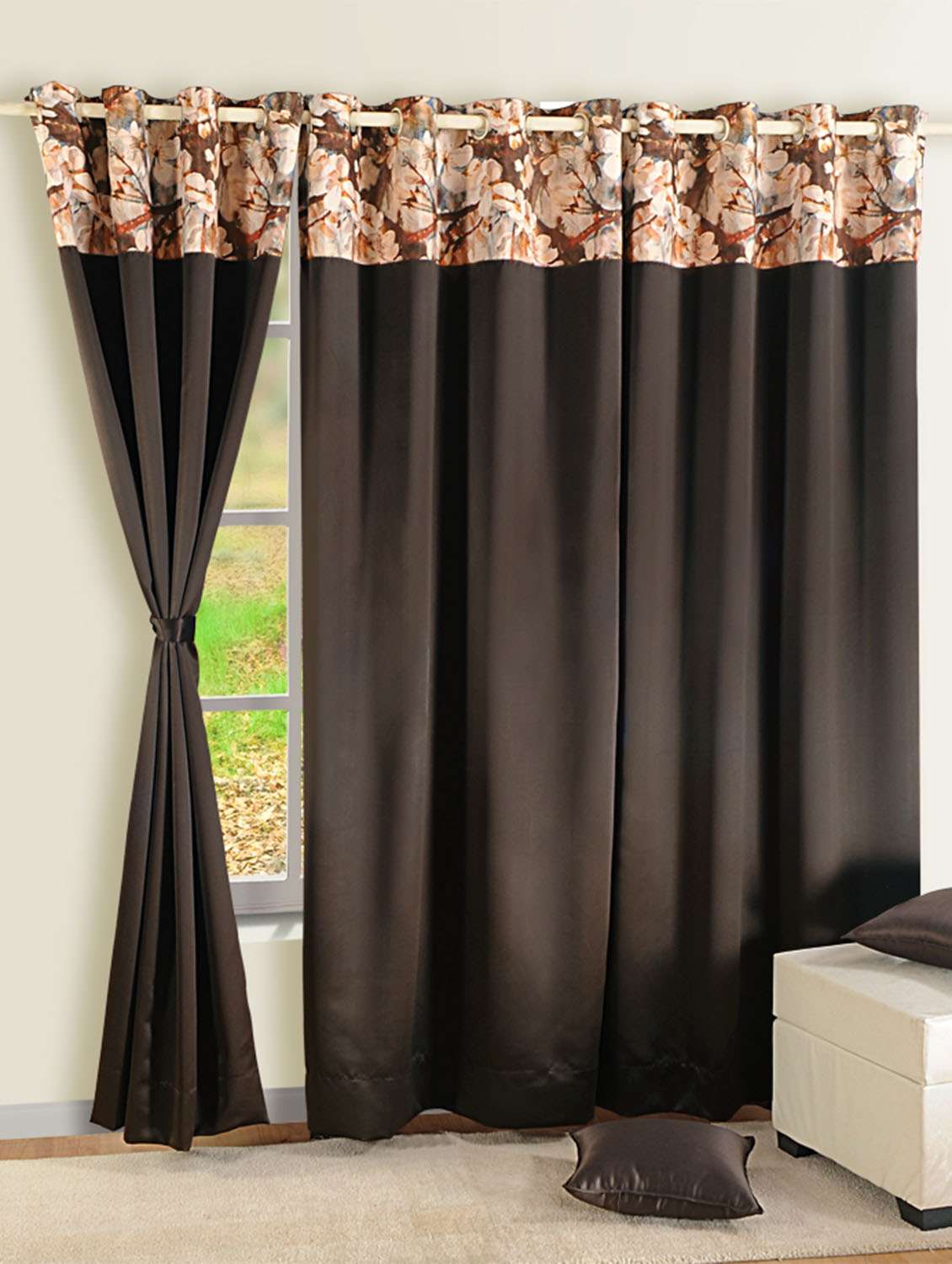 Buy Online Chocolate Brown Colour Solid Pnp Blackout Eyelet