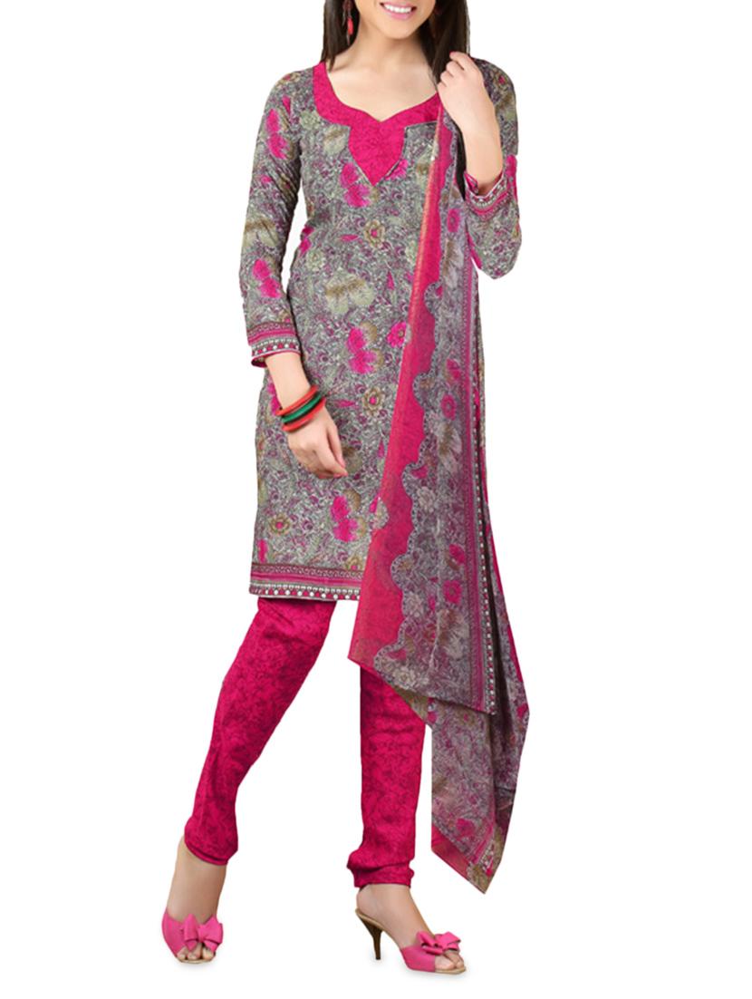Grey Printed Cotton Unstitched Patiala Suit Set - PARISHA - 1162768