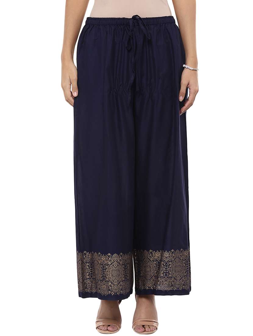 navy blue cotton printed palazzo