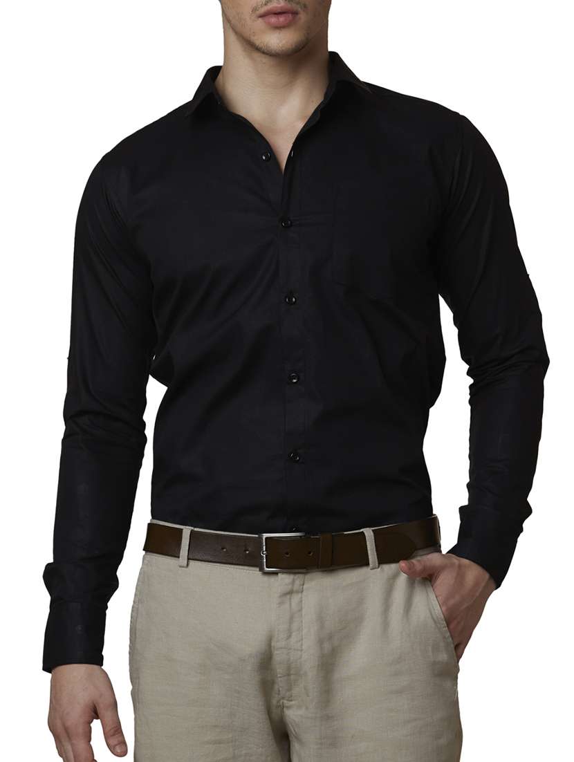 solid black cotton formal shirt