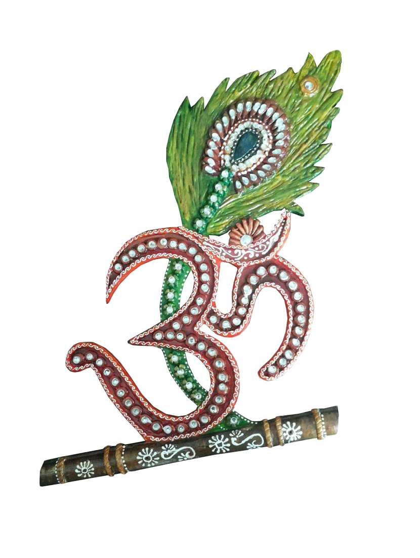 bansuri peacock feather key stand made by wooden and paper mache art with  kundan