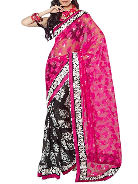pink chiffon printed saree with blouse