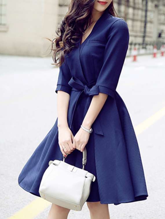 solid navy blue overlap dress