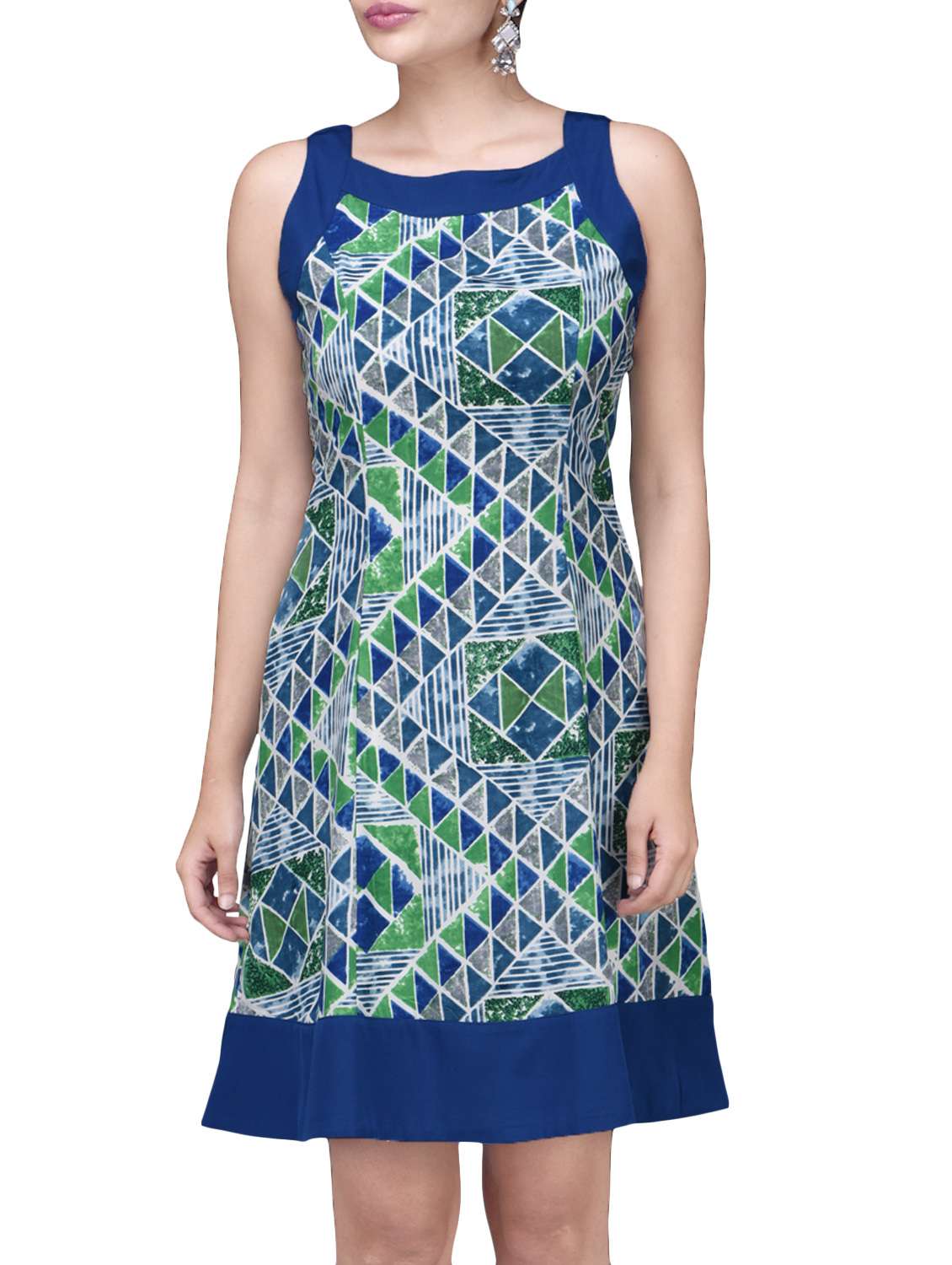 blue and green polycrepe printed dress