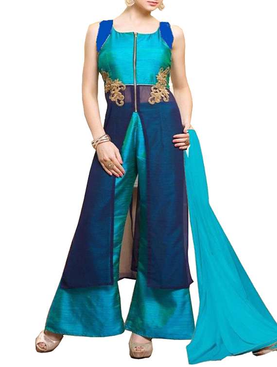 blue embroidered dress material