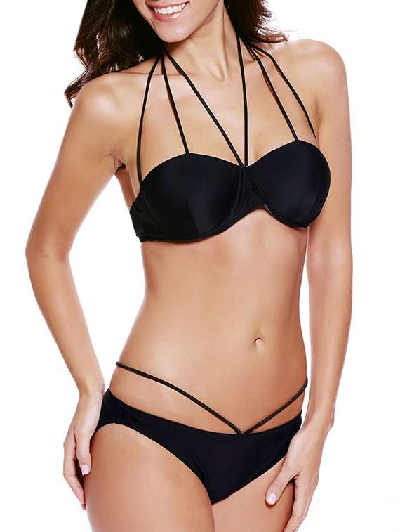 solid black nylon bikini