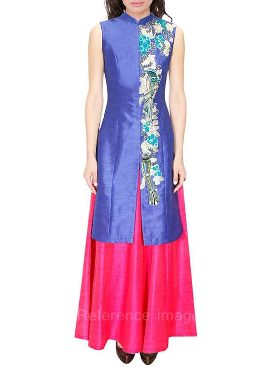 blue embroidered banglori silk lehenga