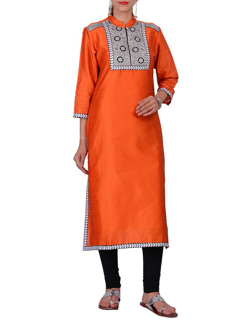 orange silk straight kurta