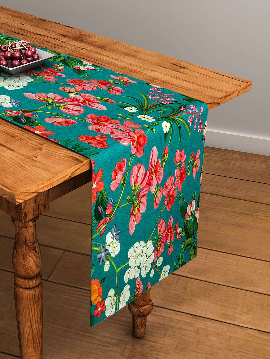 floral green cotton table runner