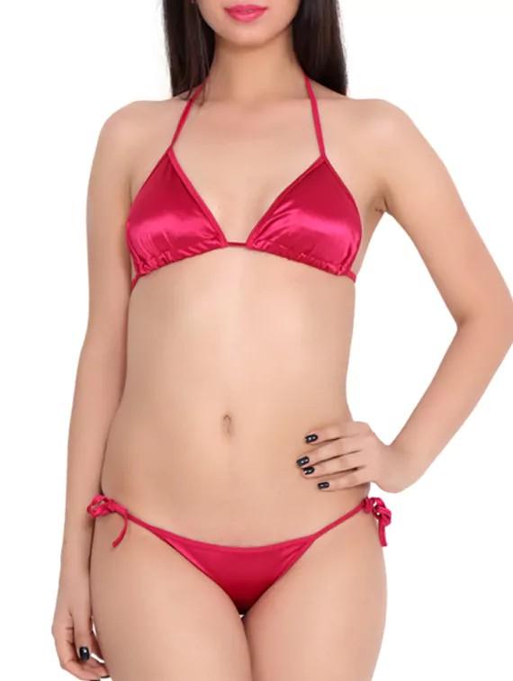 red polyester bikini