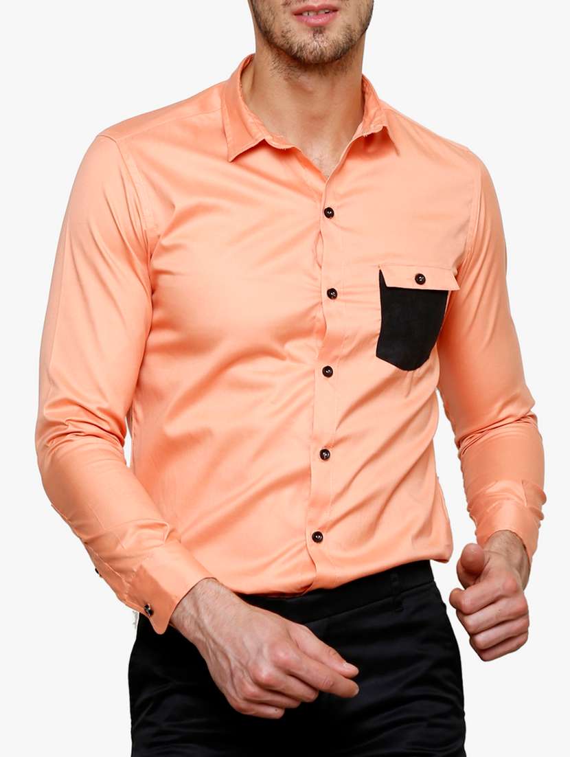 orange cotton casual shirt