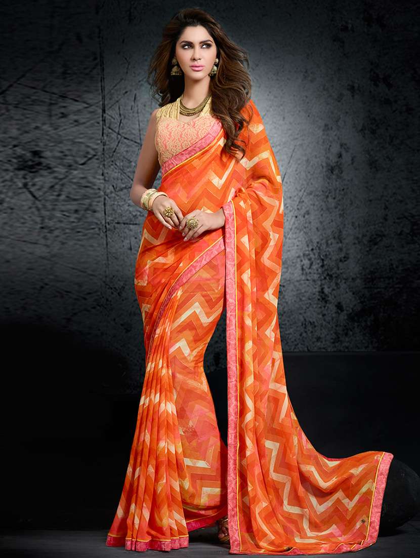 women's chevron orange colored saree
