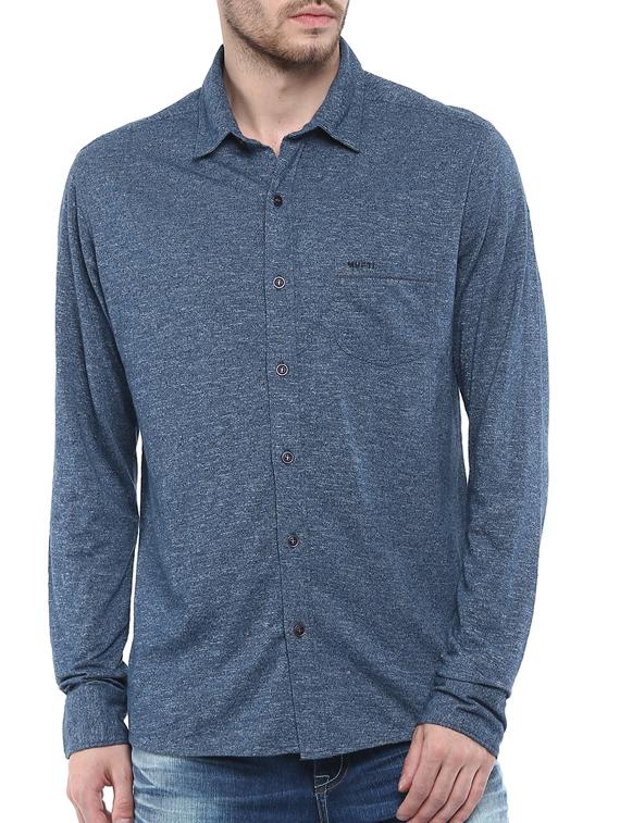 mufti mens blue slim fit mid rise casual shirts - 11716002 -  Zoom Image - 0