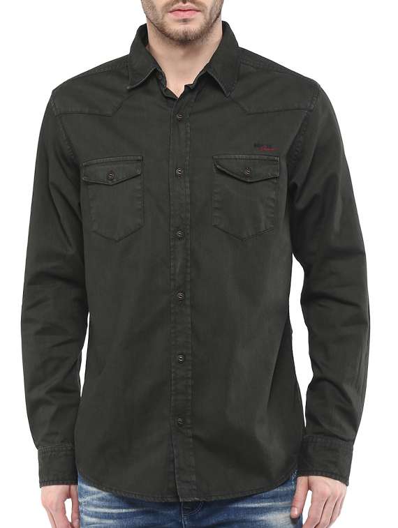 mufti mens olive slim fit mid rise casual shirts - 11716008 -  Zoom Image - 0