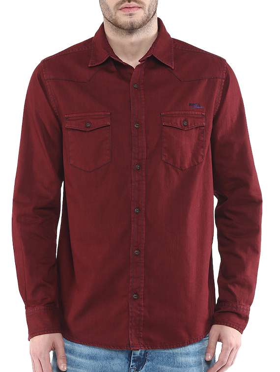 mufti mens red slim fit mid rise casual shirts - 11716010 -  Zoom Image - 0