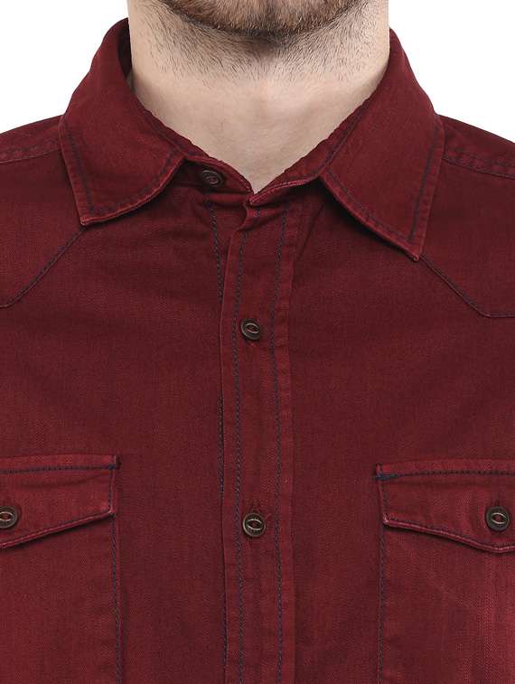 mufti mens red slim fit mid rise casual shirts - 11716010 -  Standard Image - 3