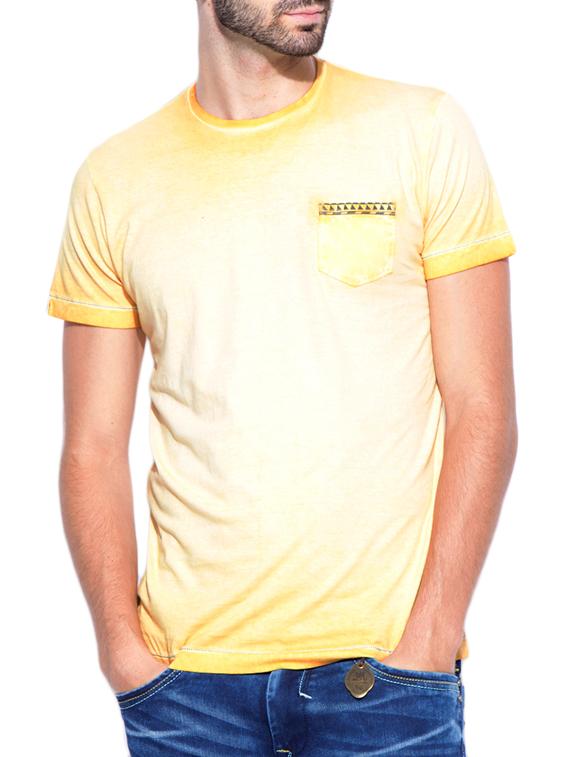 mufti mens yellow slim fit mid rise tshirts - 11716023 -  Zoom Image - 0