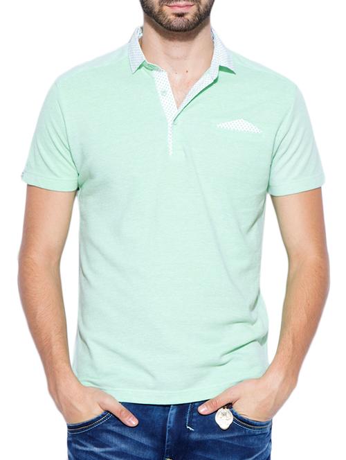 mufti mens green slim fit mid rise tshirts - 11716033 -  Standard Image - 0