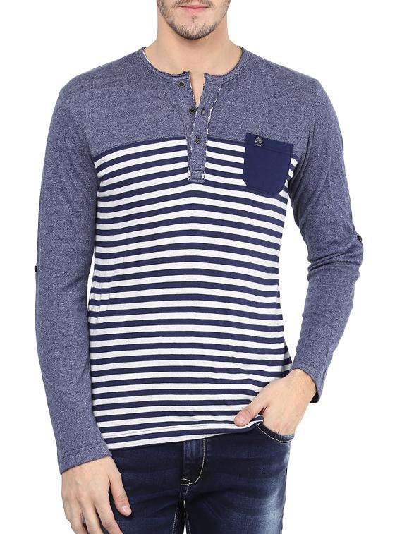 mufti mens blue slim fit mid rise tshirts - 11716045 - Zoom Image - 0