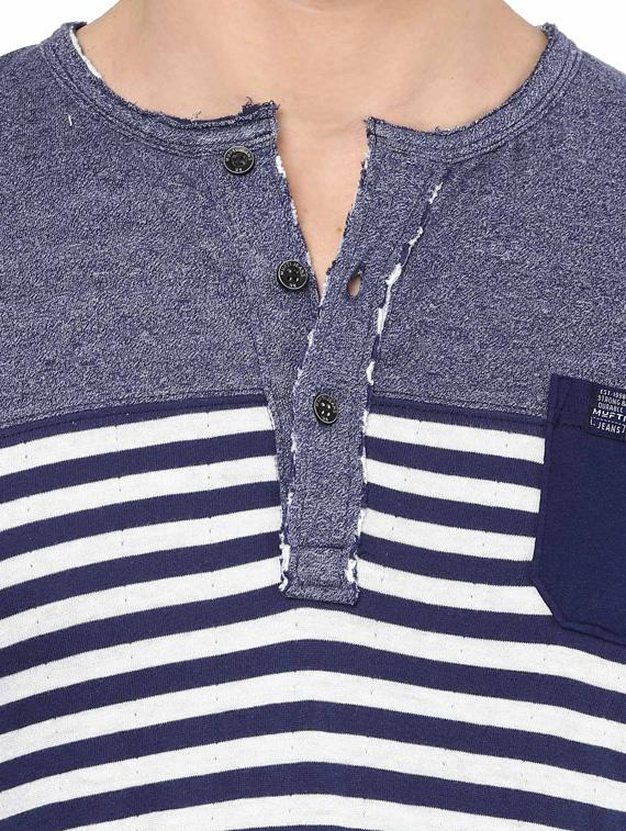 mufti mens blue slim fit mid rise tshirts - 11716045 - Standard Image - 3