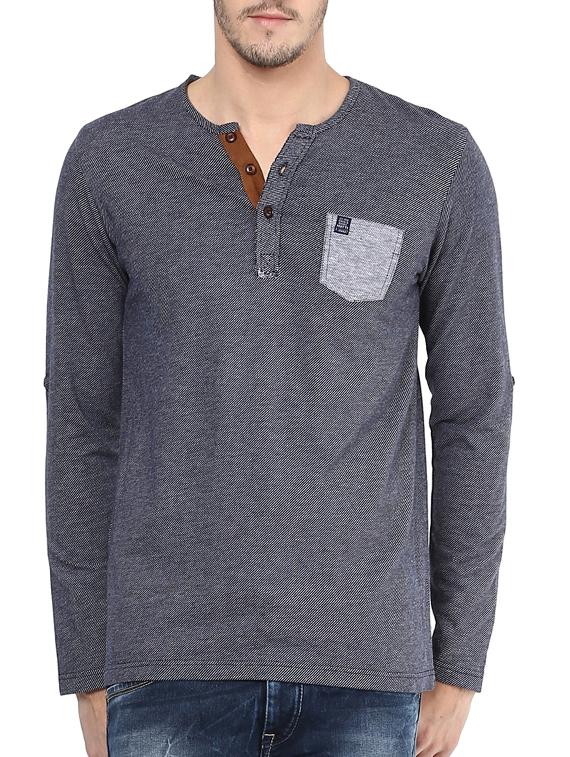 mufti mens blue slim fit mid rise tshirts - 11716073 -  Zoom Image - 0