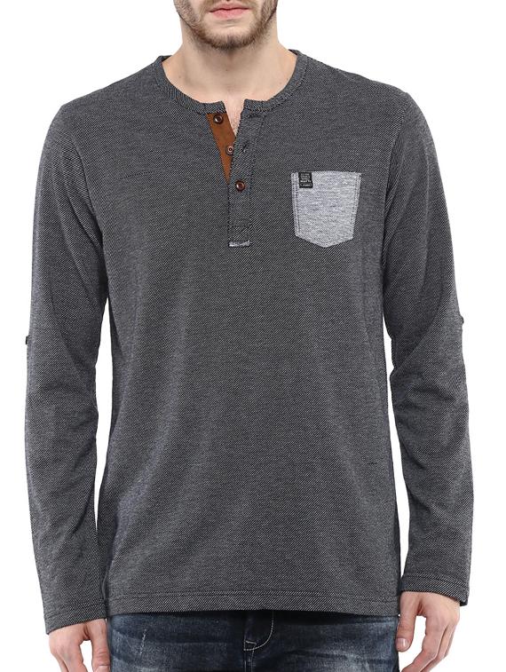 mufti mens black slim fit mid rise tshirts - 11716074 -  Zoom Image - 0
