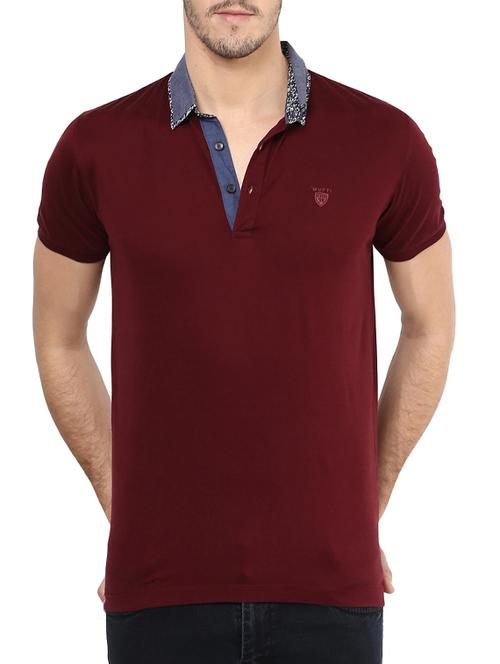 mufti mens maroon slim fit mid rise tshirts - 11716092 -  Standard Image - 0