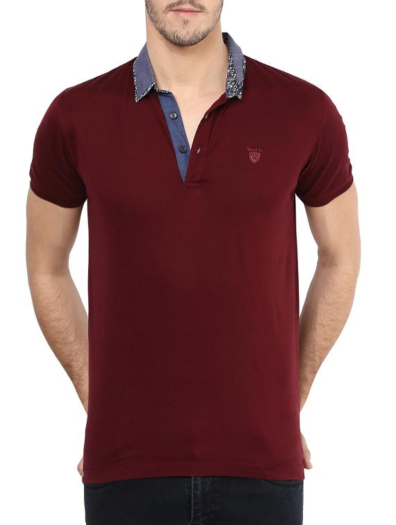 mufti mens maroon slim fit mid rise tshirts - 11716092 -  Zoom Image - 0