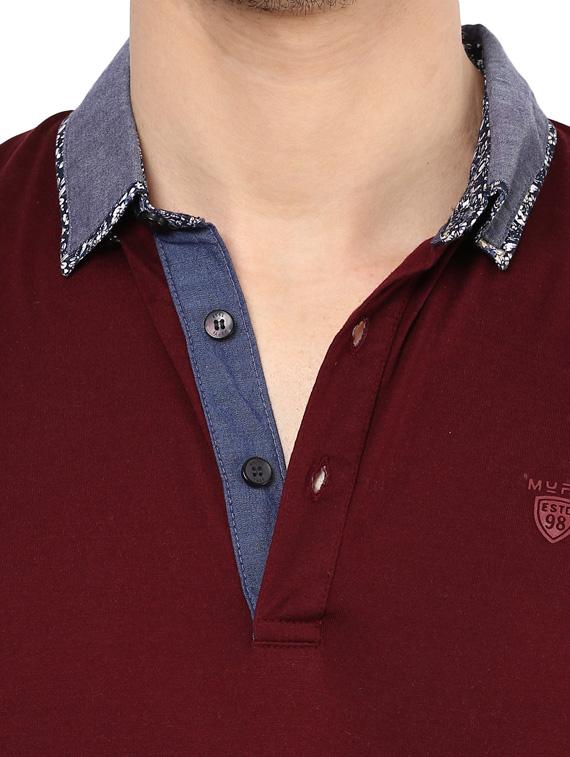 mufti mens maroon slim fit mid rise tshirts - 11716092 - Standard Image - 3