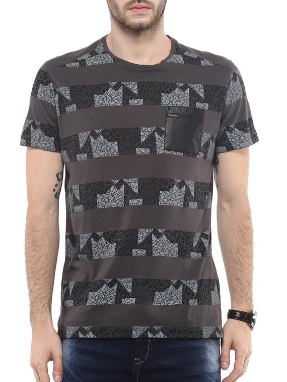 mufti mens grey slim fit mid rise tshirts - 11716099 - Zoom Image - 0