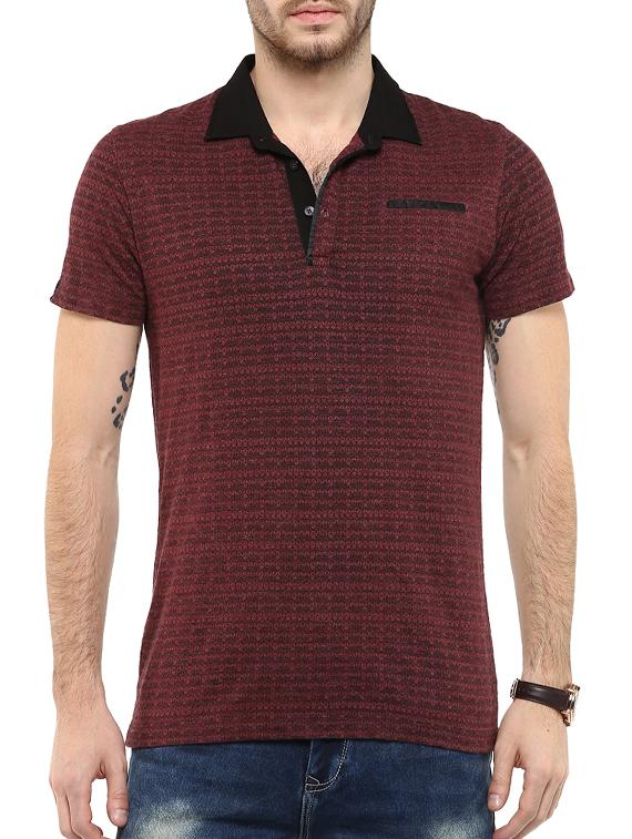 maroon geometric cotton polo t-shirt - 11716110 - Zoom Image - 0