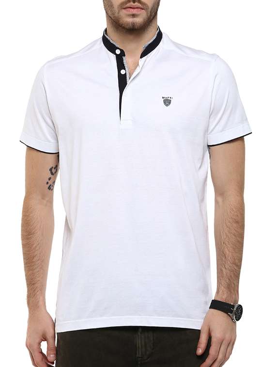 mufti mens white slim fit mid rise tshirts - 11716130 - Zoom Image - 0