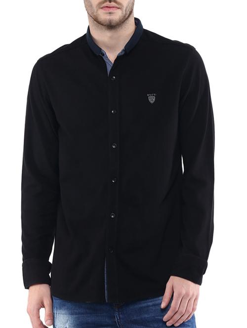 mufti mens black slim fit mid rise casual shirts - 11716569 - Standard Image - 0