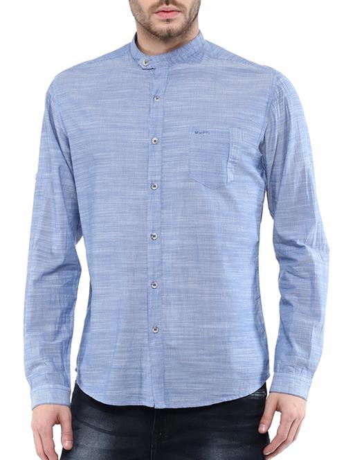mufti mens blue slim fit mid rise casual shirts - 11716579 -  Standard Image - 0