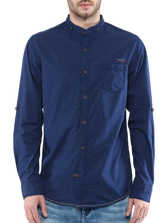 navy blue cotton casual shirt - 11716582 -  Zoom Image - 0