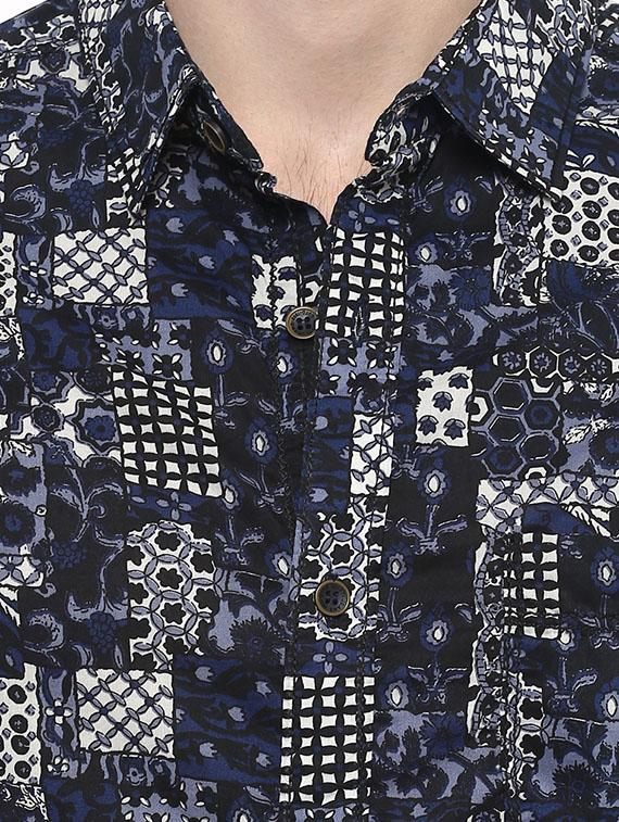 mufti mens blue slim fit mid rise casual shirts - 11716594 - Standard Image - 3