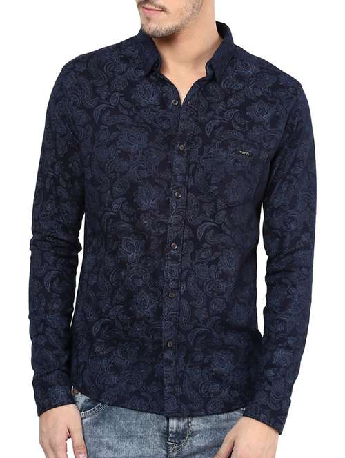 navy blue cotton casual shirt - 11716601 - Standard Image - 0