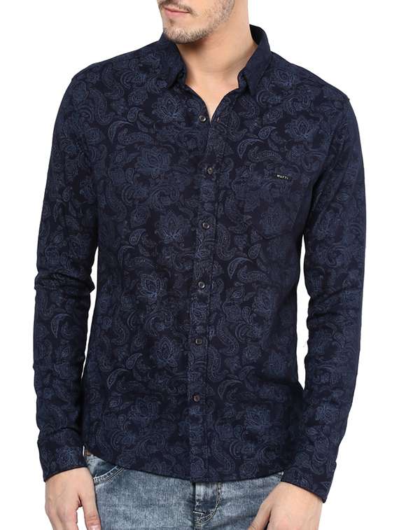 navy blue cotton casual shirt - 11716601 - Zoom Image - 0