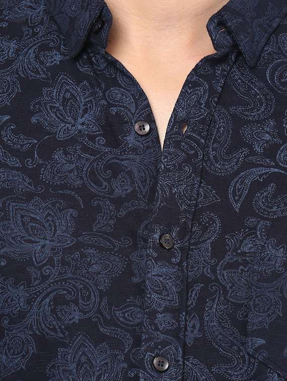 navy blue cotton casual shirt - 11716601 - Standard Image - 3