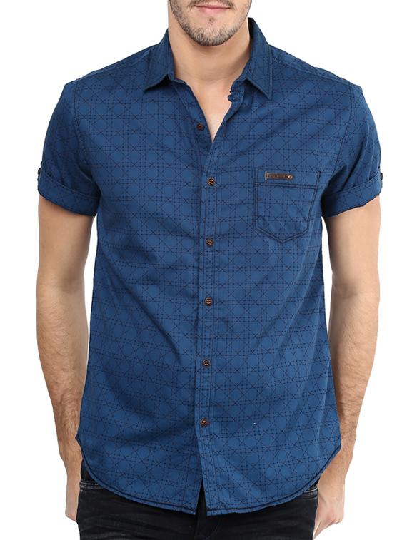 dark blue geometric cotton casual shirt - 11716606 - Zoom Image - 0