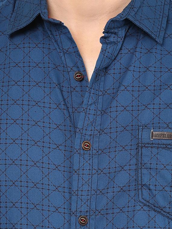 dark blue geometric cotton casual shirt - 11716606 - Standard Image - 3
