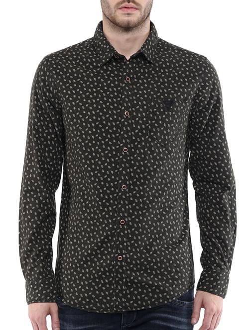 mufti mens olive slim fit mid rise casual shirts - 11716610 - Standard Image - 0