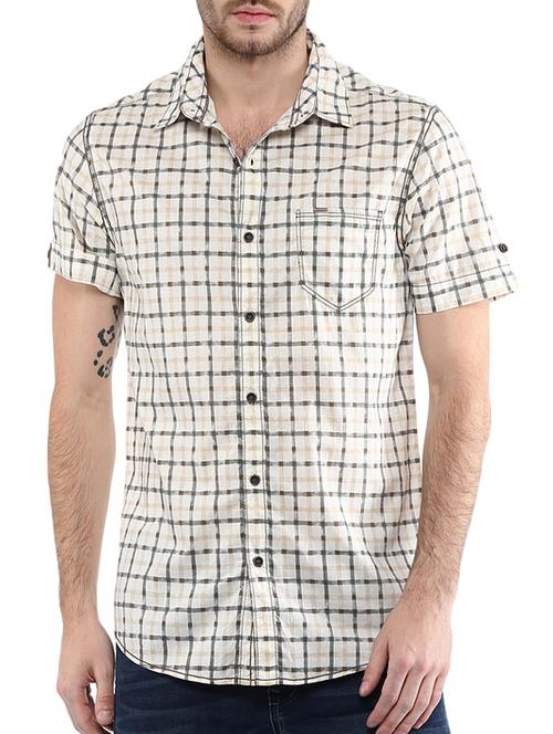 mufti mens cream slim fit mid rise casual shirts - 11716615 - Standard Image - 0