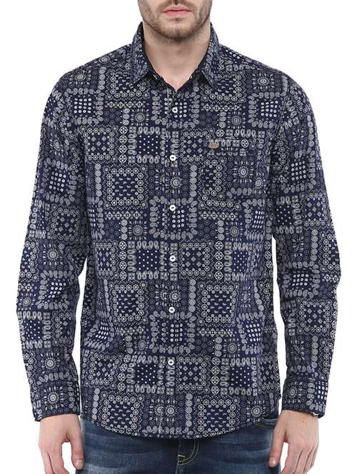 navy blue cotton casual shirt - 11716623 - Standard Image - 0