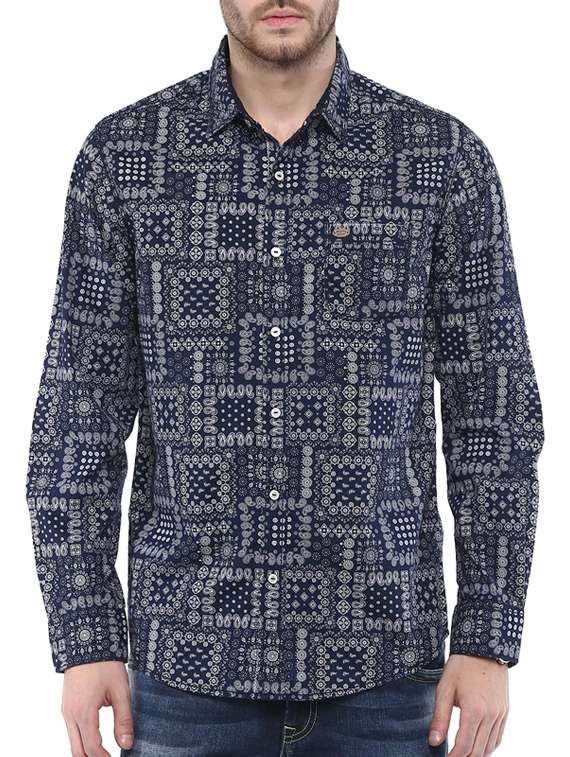 navy blue cotton casual shirt - 11716623 - Zoom Image - 0