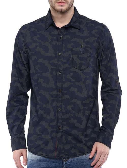 navy blue cotton casual shirt - 11716640 - Standard Image - 0