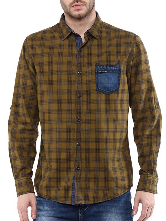 mufti mens khaki slim fit mid rise casual shirts - 11716655 - Zoom Image - 0